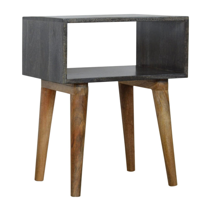 Handcrafted Carbon Black Open Nightstand - Solid Mango Wood Bedside Table for Bedroom - product view 2 showing...
