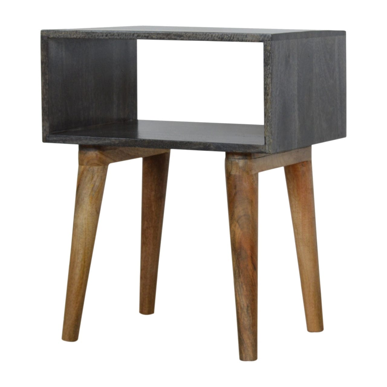 Handcrafted Carbon Black Open Nightstand - Solid Mango Wood Bedside Table for Bedroom - main view showing handcrafted...