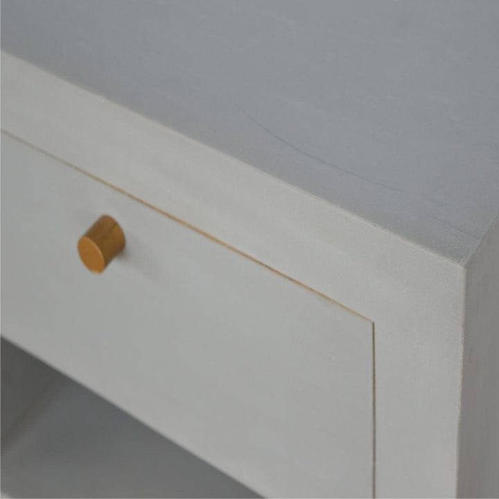 Handcrafted Cement Nightstand - Solid Mango Wood Bedside Table for Bedroom - product view 6 showing handcrafted solid...