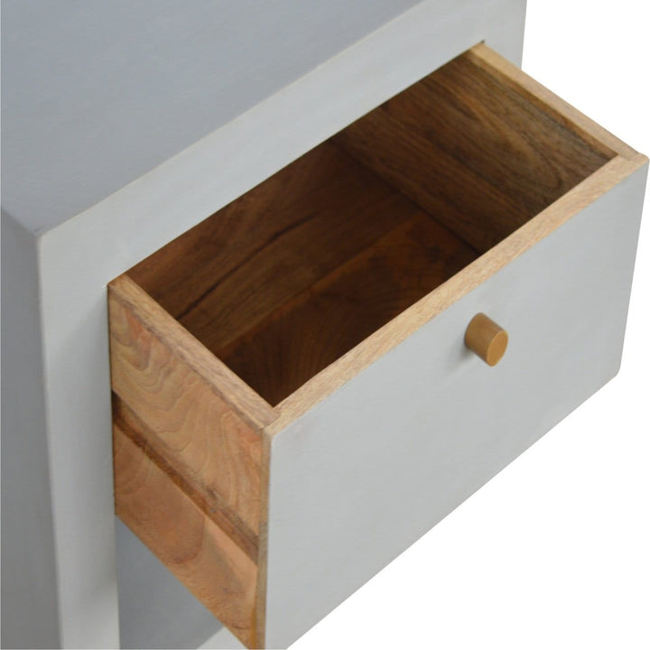 Handcrafted Cement Nightstand - Solid Mango Wood Bedside Table for Bedroom - product view 4 showing handcrafted solid...