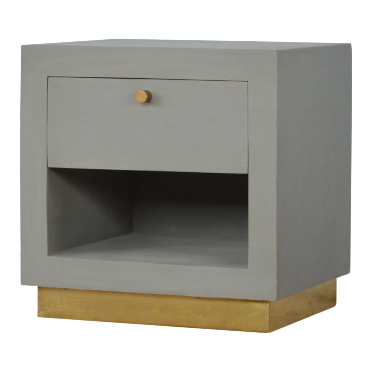 Handcrafted Cement Nightstand - Solid Mango Wood Bedside Table for Bedroom - product view 2 showing handcrafted solid...