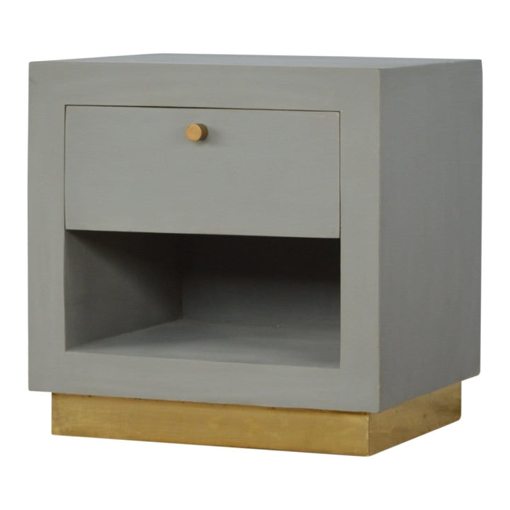 Handcrafted Cement Nightstand - Solid Mango Wood Bedside Table for Bedroom - product view 2 showing handcrafted solid...