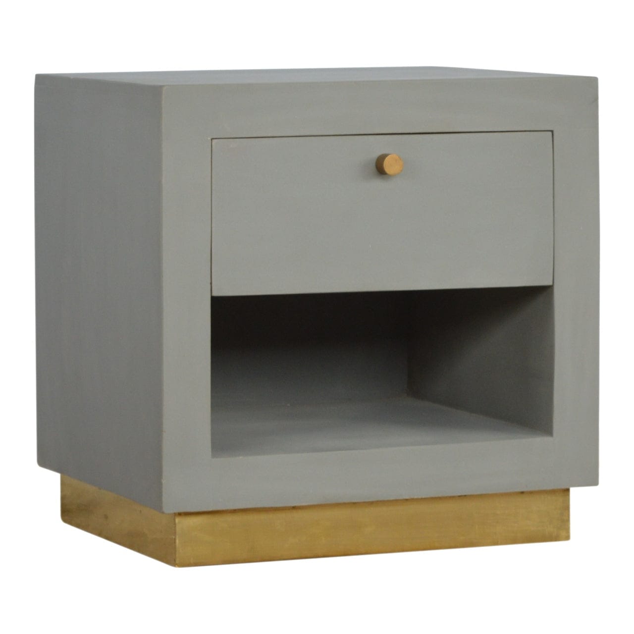 Handcrafted Cement Nightstand - Solid Mango Wood Bedside Table for Bedroom - main view showing handcrafted solid mango...
