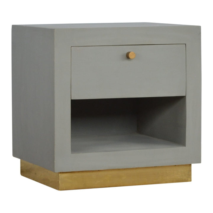 Handcrafted Cement Nightstand - Solid Mango Wood Bedside Table for Bedroom - main view showing handcrafted solid mango...