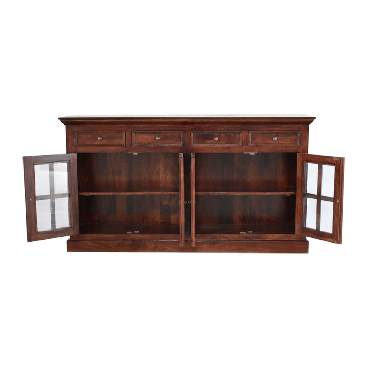 Handcrafted Cherry Glazed Sideboard - Solid Mango Wood Buffet Cabinet for Dining Room - product view 9 showing...