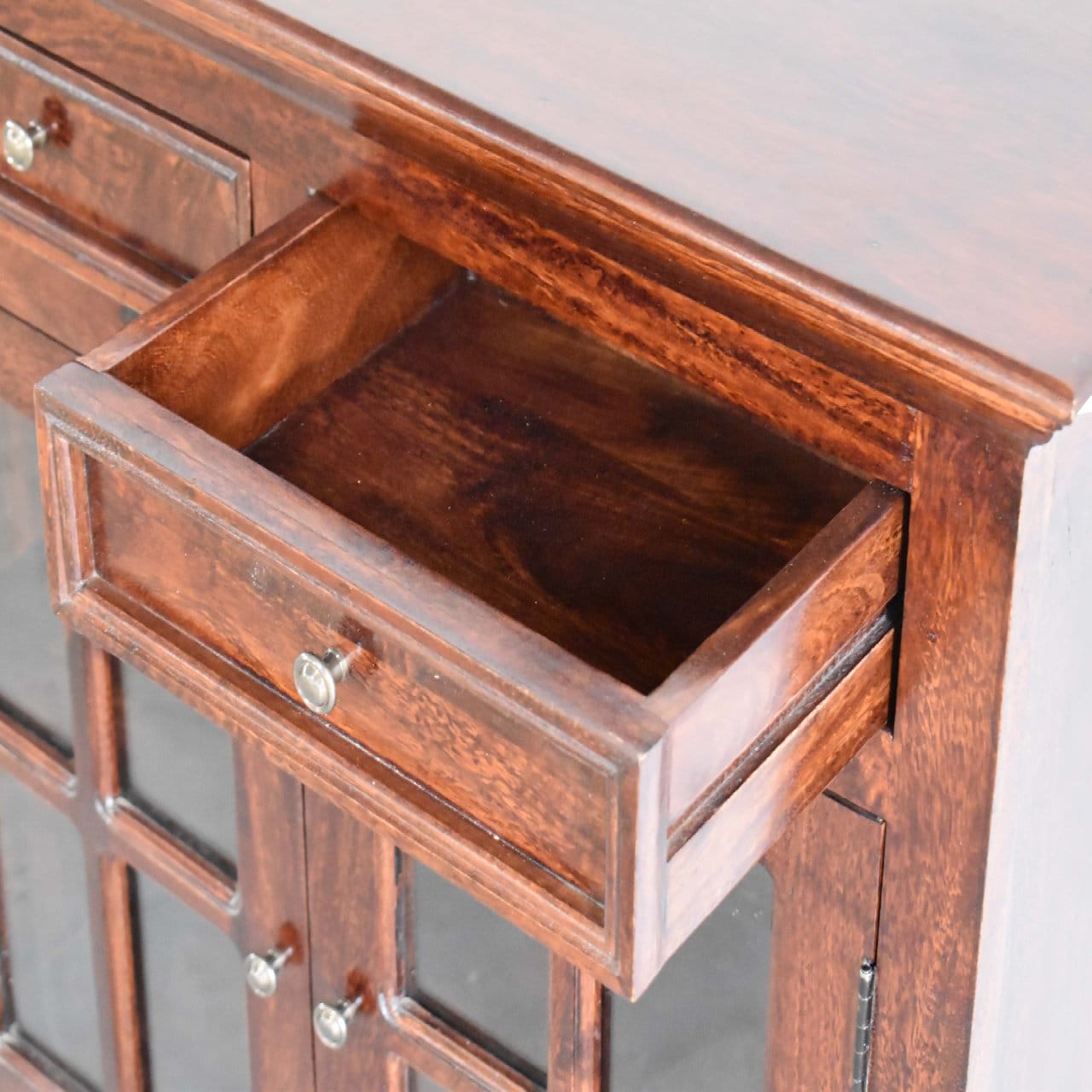 Handcrafted Cherry Glazed Sideboard - Solid Mango Wood Buffet Cabinet for Dining Room - product view 7 showing...