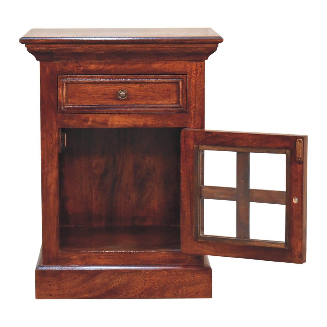 Handcrafted Cherry Nightstand - Solid Mango Wood Bedside Table for Bedroom - product view 8 showing handcrafted solid...