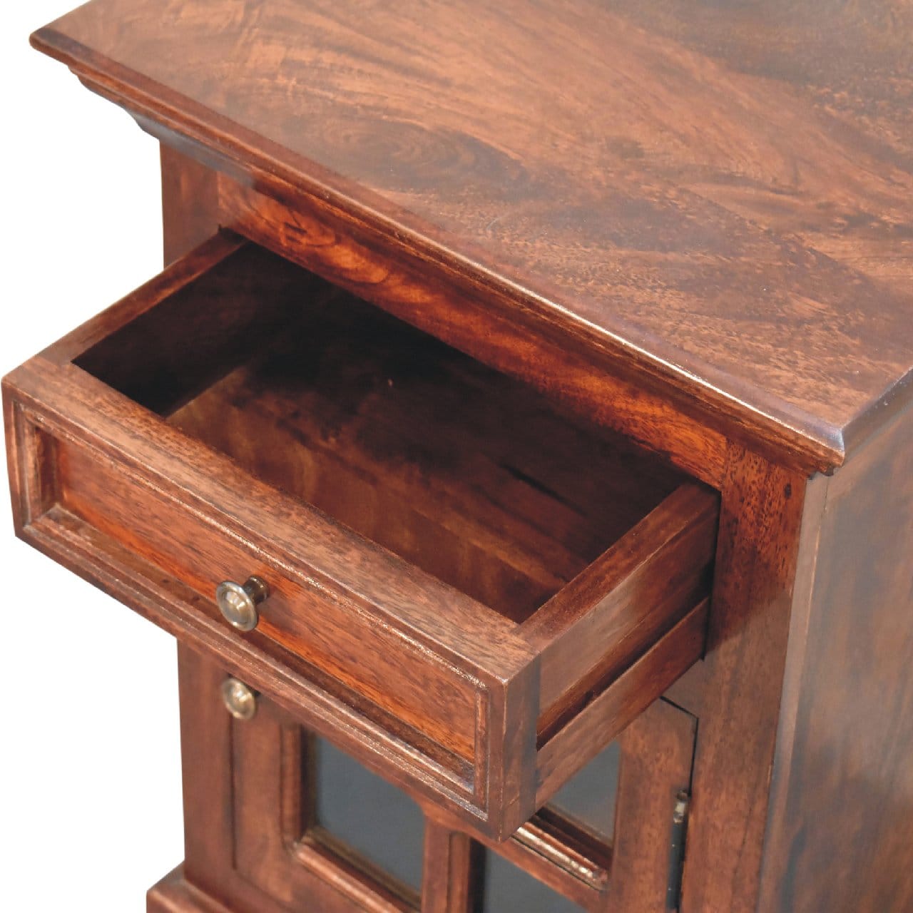 Handcrafted Cherry Nightstand - Solid Mango Wood Bedside Table for Bedroom - product view 6 showing handcrafted solid...