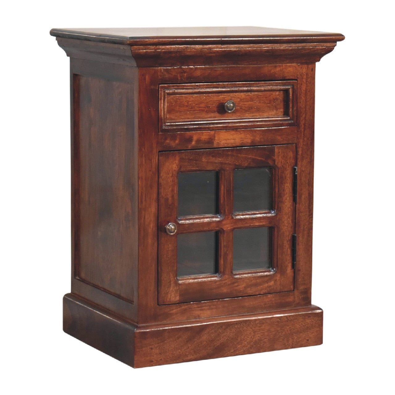 Handcrafted Cherry Nightstand - Solid Mango Wood Bedside Table for Bedroom - product view 3 showing handcrafted solid...