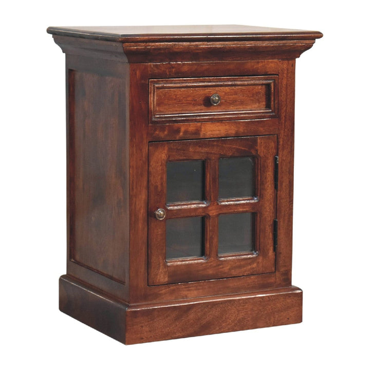 Handcrafted Cherry Nightstand - Solid Mango Wood Bedside Table for Bedroom - product view 3 showing handcrafted solid...