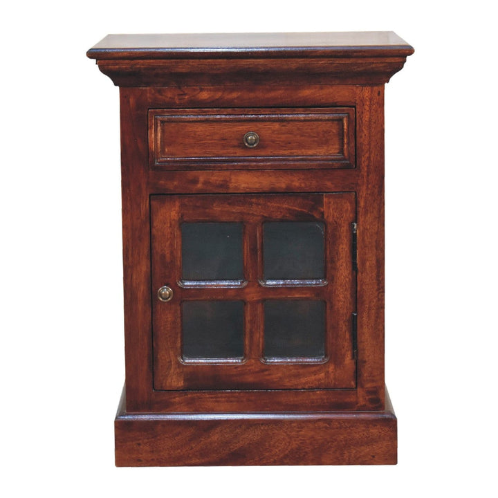 Handcrafted Cherry Nightstand - Solid Mango Wood Bedside Table for Bedroom - main view showing handcrafted solid mango...