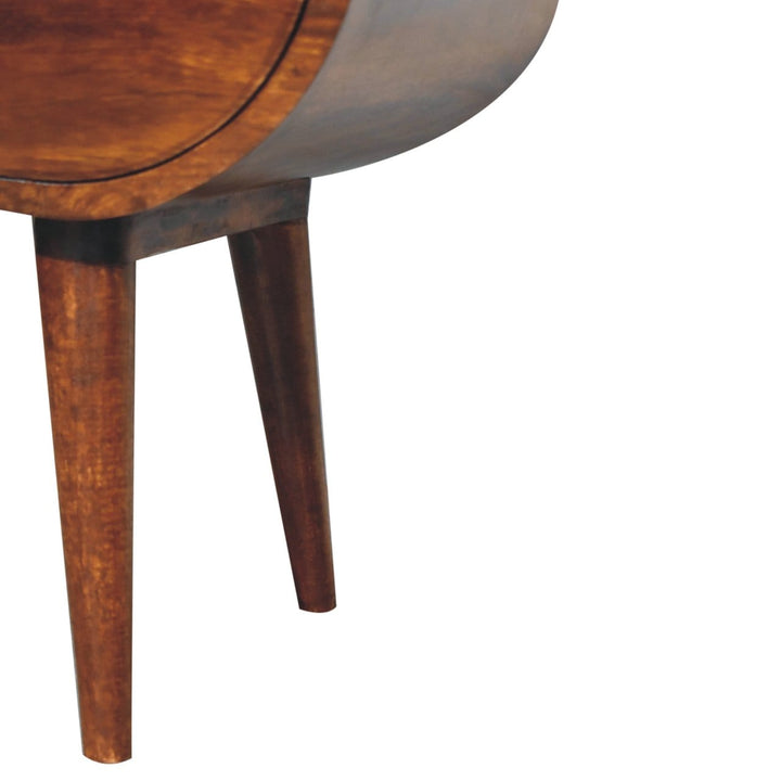 Handcrafted Chestnut Circular Open Nightstand - Solid Mango Wood Bedside Table for Bedroom - product view 8 showing...