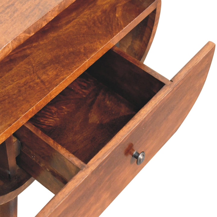 Handcrafted Chestnut Circular Open Nightstand - Solid Mango Wood Bedside Table for Bedroom - product view 7 showing...
