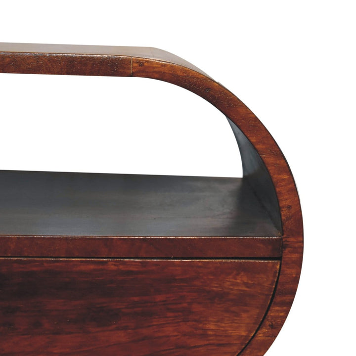 Handcrafted Chestnut Circular Open Nightstand - Solid Mango Wood Bedside Table for Bedroom - product view 5 showing...