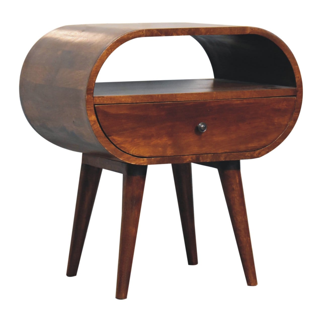 Handcrafted Chestnut Circular Open Nightstand - Solid Mango Wood Bedside Table for Bedroom - product view 4 showing...