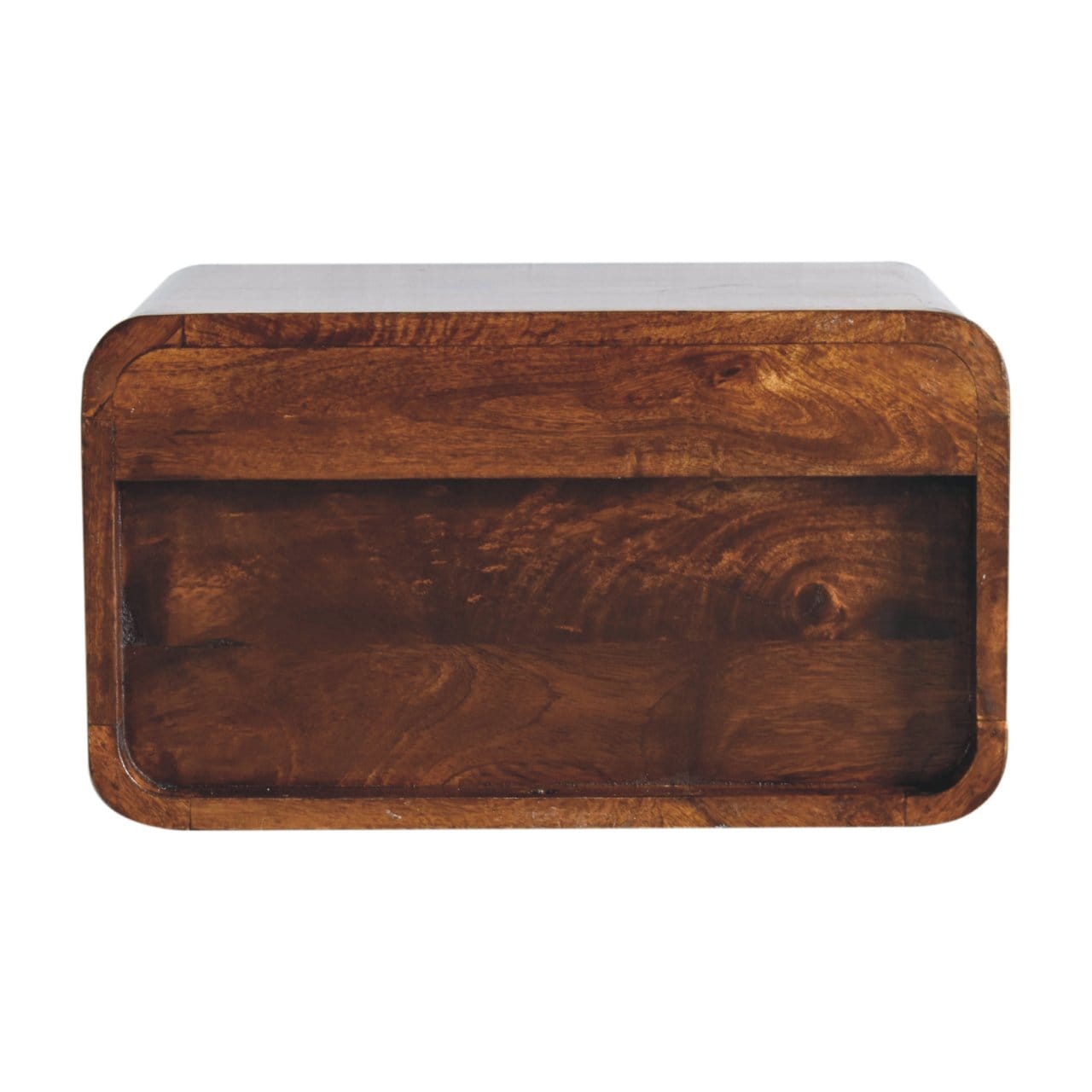Handcrafted Chestnut Curve Upper Slot Floating Nightstand - Solid Mango Wood Bedside Table for Bedroom - product view 8...