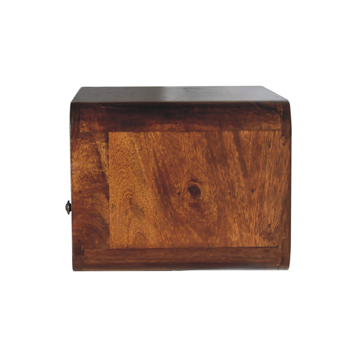 Handcrafted Chestnut Curve Upper Slot Floating Nightstand - Solid Mango Wood Bedside Table for Bedroom - product view 7...