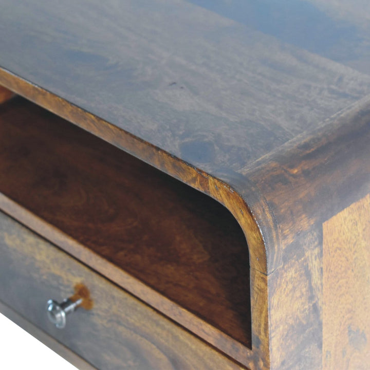 Handcrafted Chestnut Curve Upper Slot Floating Nightstand - Solid Mango Wood Bedside Table for Bedroom - product view 5...