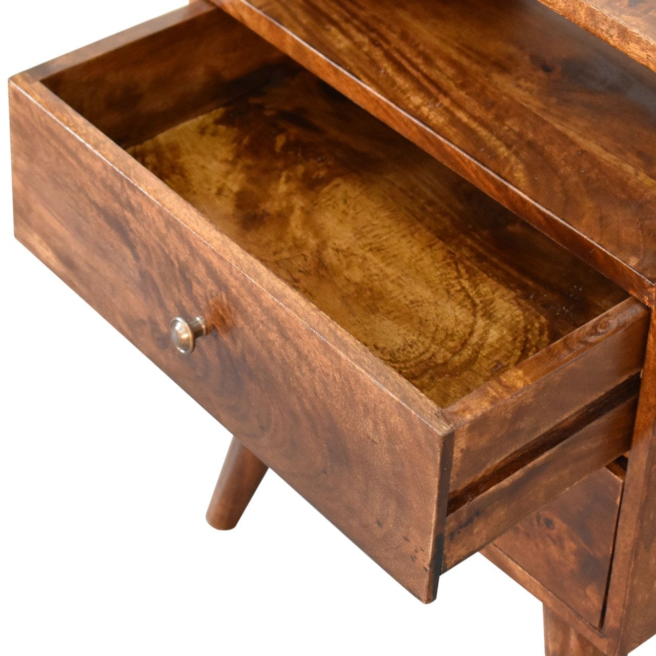 Handcrafted Classic Chestnut Nightstand - Solid Mango Wood Bedside Table for Bedroom - product view 7 showing handcrafted...