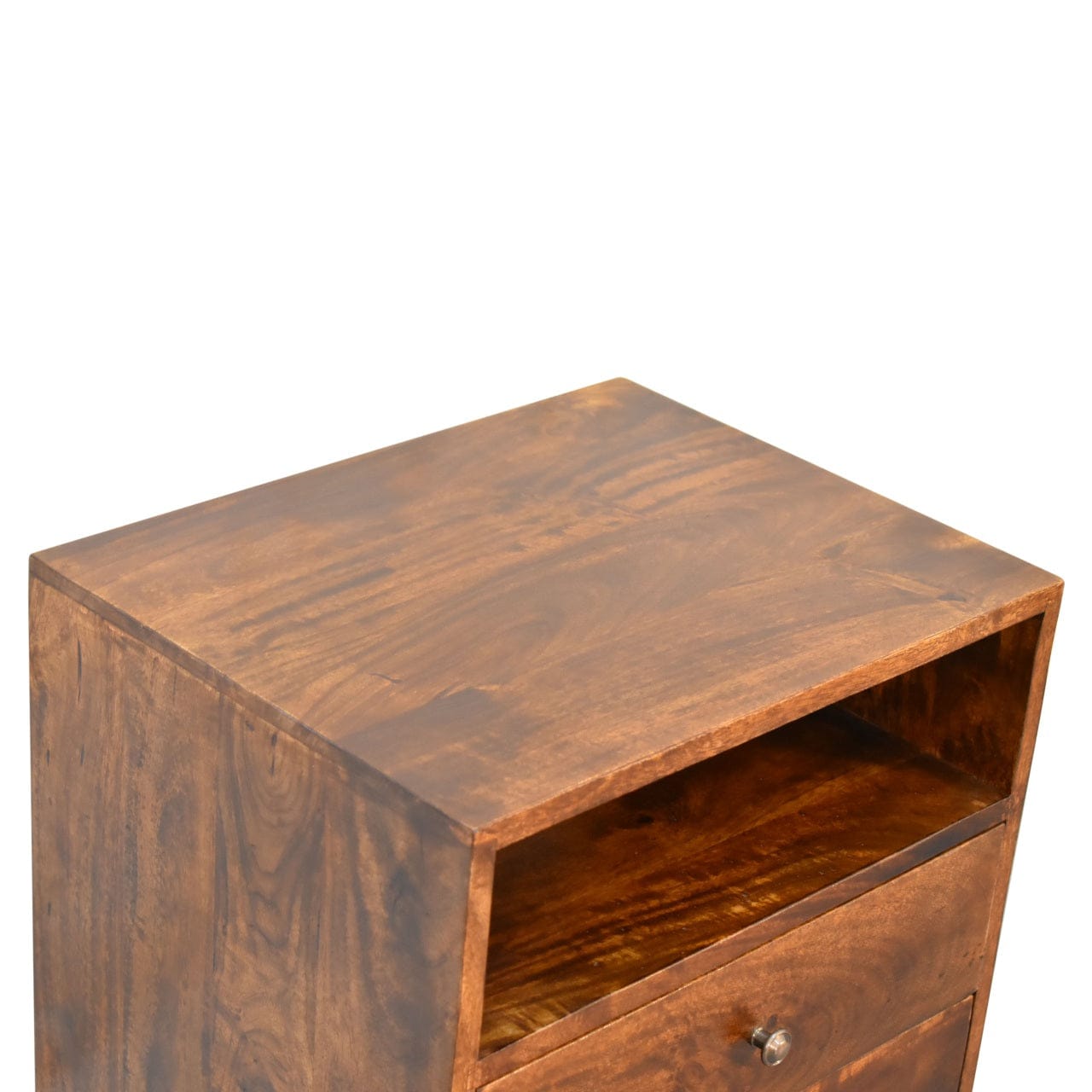 Handcrafted Classic Chestnut Nightstand - Solid Mango Wood Bedside Table for Bedroom - product view 6 showing handcrafted...