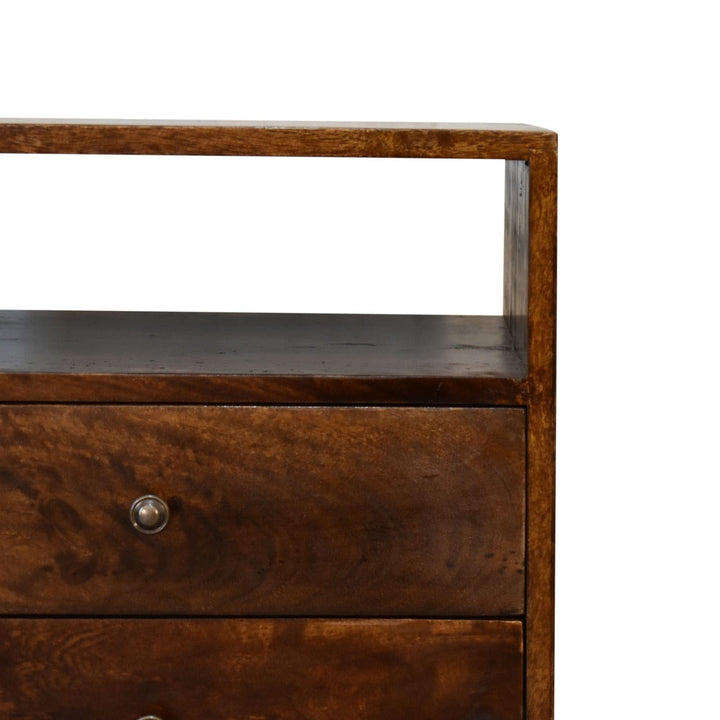Handcrafted Classic Chestnut Nightstand - Solid Mango Wood Bedside Table for Bedroom - product view 5 showing handcrafted...