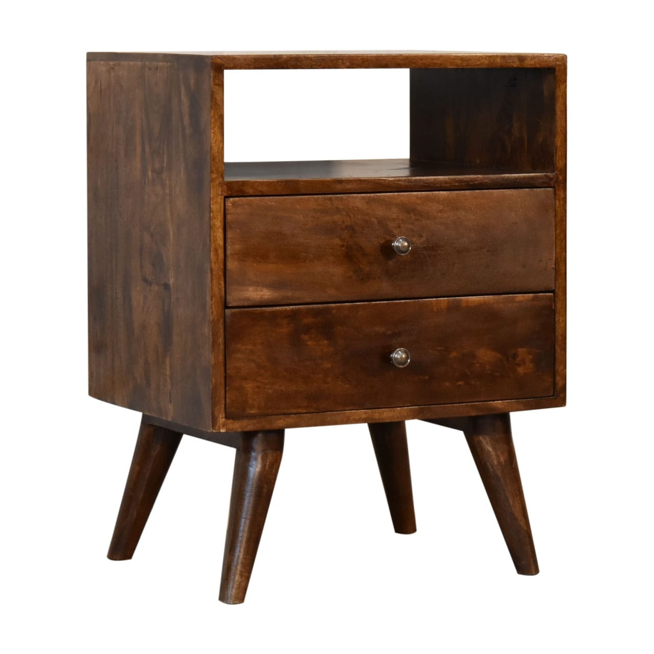 Handcrafted Classic Chestnut Nightstand - Solid Mango Wood Bedside Table for Bedroom - product view 4 showing handcrafted...