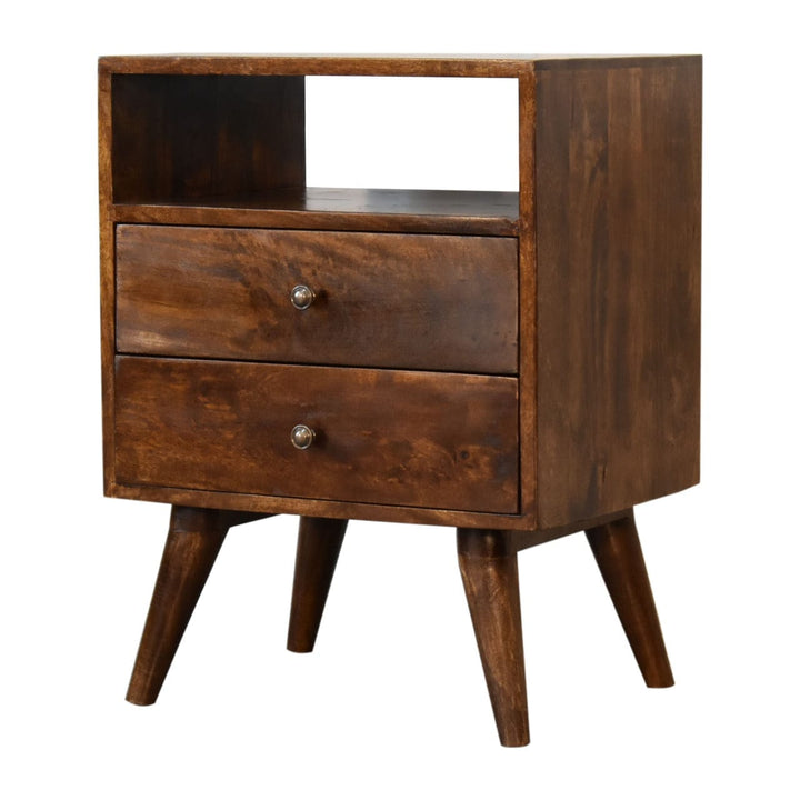 Handcrafted Classic Chestnut Nightstand - Solid Mango Wood Bedside Table for Bedroom - product view 3 showing handcrafted...
