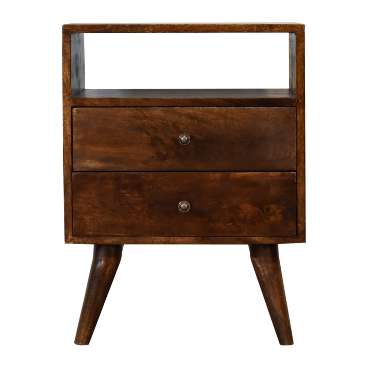 Handcrafted Classic Chestnut Nightstand - Solid Mango Wood Bedside Table for Bedroom - product view 2 showing handcrafted...
