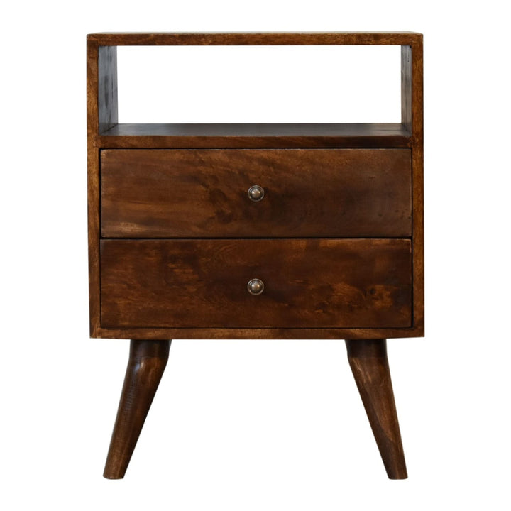 Handcrafted Classic Chestnut Nightstand - Solid Mango Wood Bedside Table for Bedroom - product view 2 showing handcrafted...