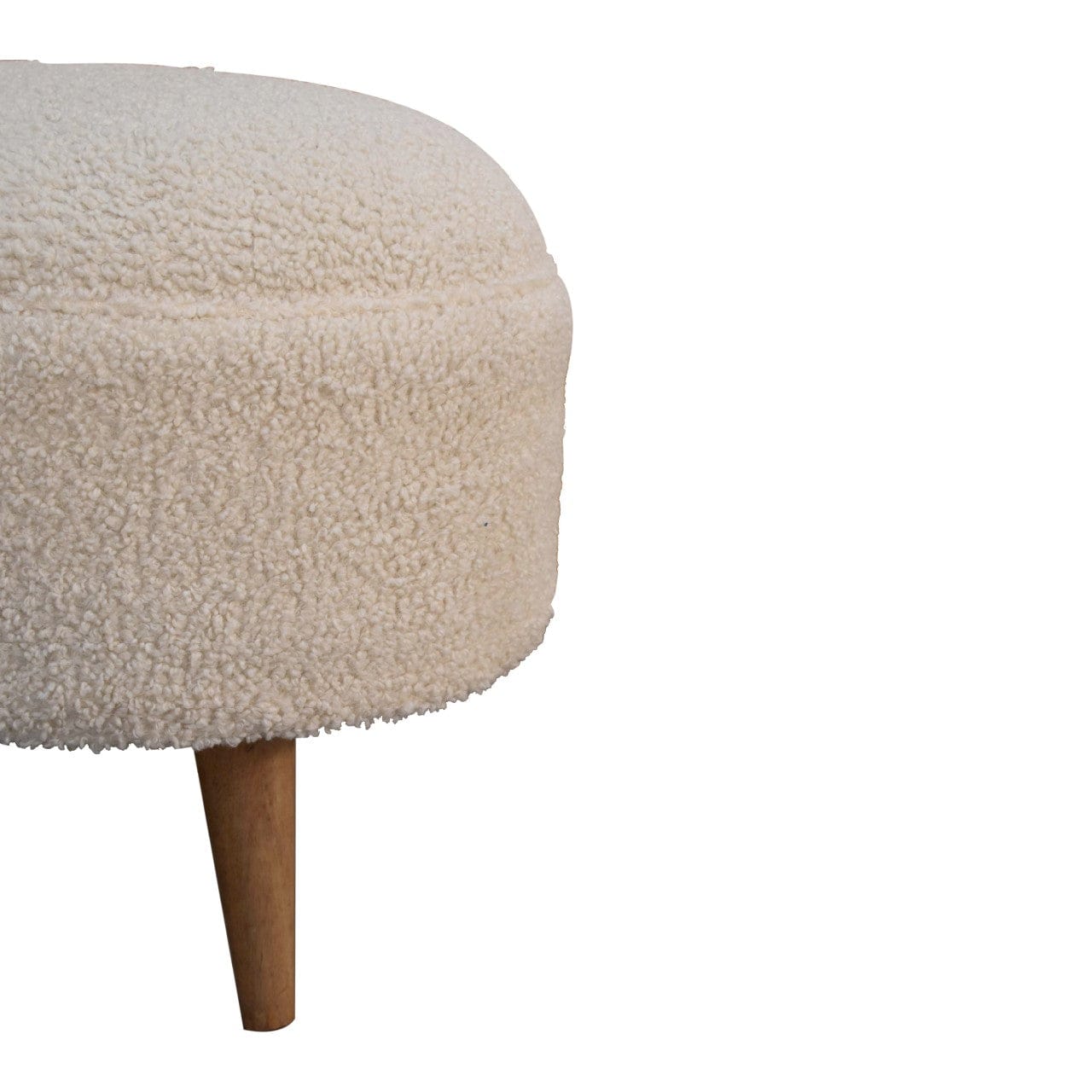 Handcrafted Cream Boucle Rounded Footstool - Solid Mango Wood Accent Stool for Living Room - product view 5 showing...