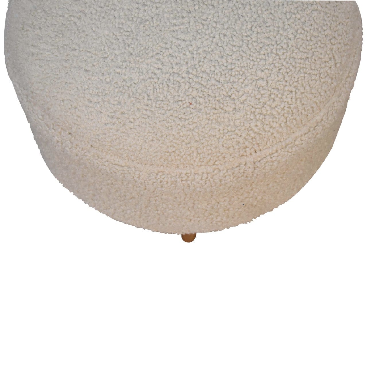 Handcrafted Cream Boucle Rounded Footstool - Solid Mango Wood Accent Stool for Living Room - product view 3 showing...