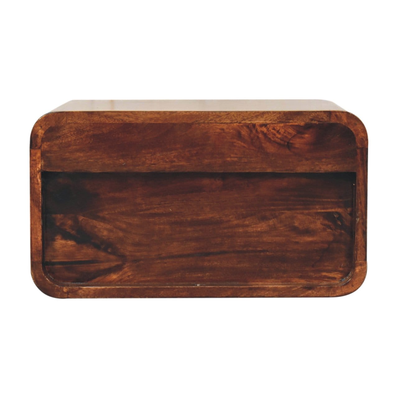 Handcrafted Curved California Walnut Floating Nightstand - Solid Mango Wood Bedside Table for Bedroom - product view 9...