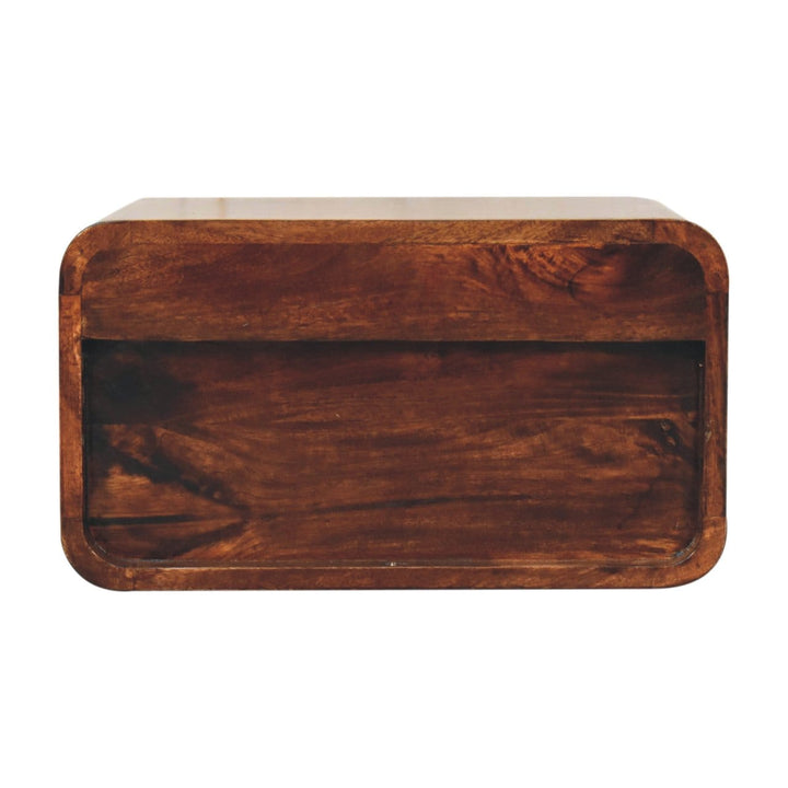 Handcrafted Curved California Walnut Floating Nightstand - Solid Mango Wood Bedside Table for Bedroom - product view 9...