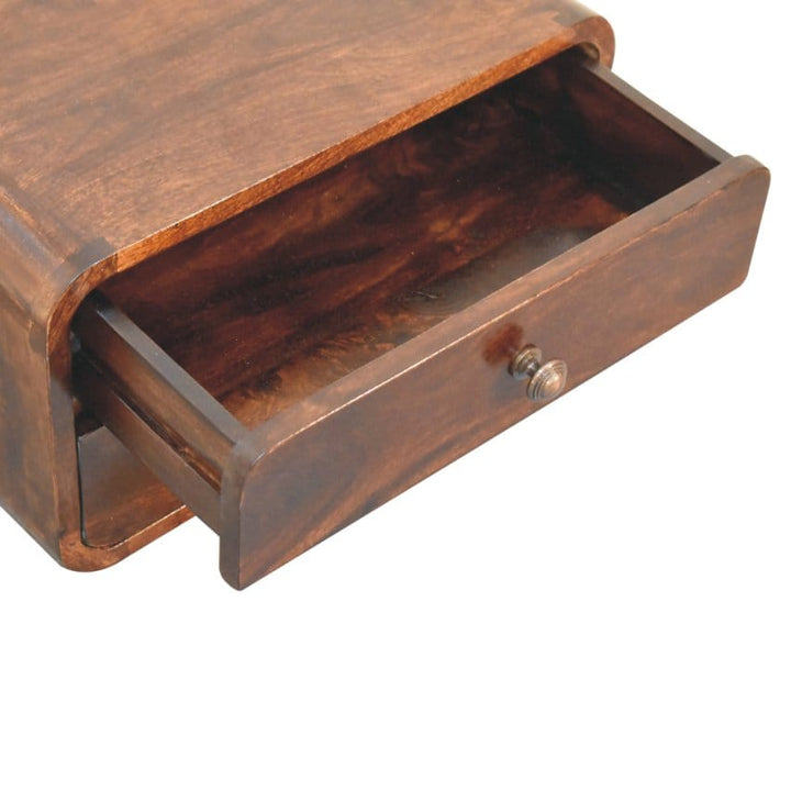 Handcrafted Curved California Walnut Floating Nightstand - Solid Mango Wood Bedside Table for Bedroom - product view 6...