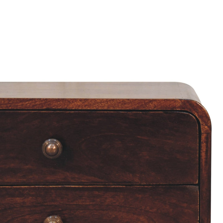 Handcrafted Curved California Walnut Floating Nightstand - Solid Mango Wood Bedside Table for Bedroom - product view 5...