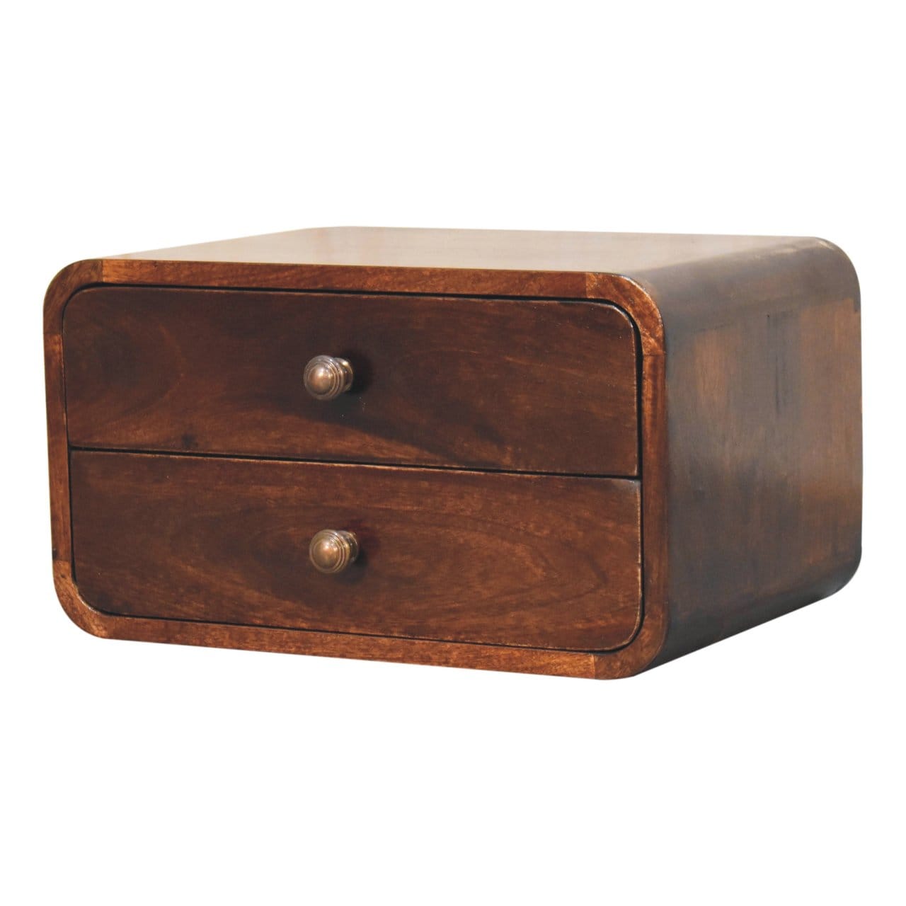 Handcrafted Curved California Walnut Floating Nightstand - Solid Mango Wood Bedside Table for Bedroom - product view 4...