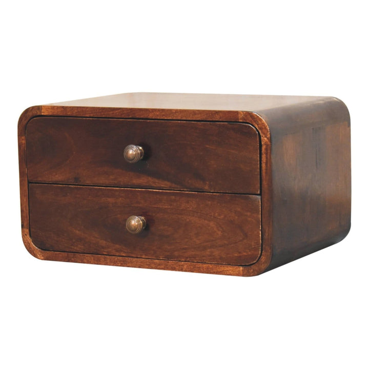 Handcrafted Curved California Walnut Floating Nightstand - Solid Mango Wood Bedside Table for Bedroom - product view 4...