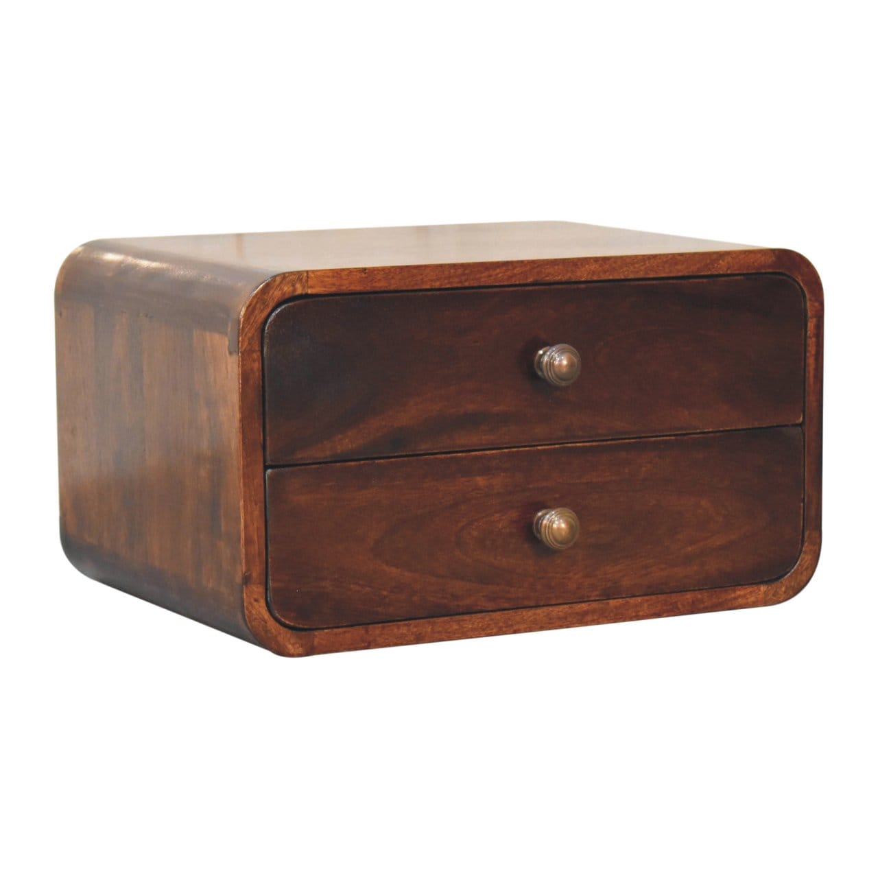 Handcrafted Curved California Walnut Floating Nightstand - Solid Mango Wood Bedside Table for Bedroom - product view 2...