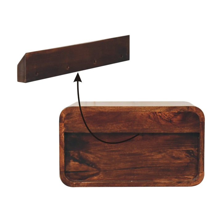 Handcrafted Curved California Walnut Floating Nightstand - Solid Mango Wood Bedside Table for Bedroom - product view 3...