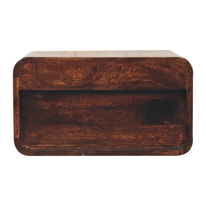 Handcrafted Curved California Walnut Floating Nightstand - Solid Mango Wood Bedside Table for Bedroom - product view 9...