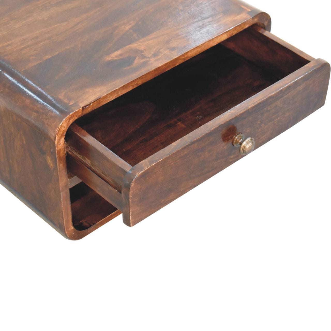 Handcrafted Curved California Walnut Floating Nightstand - Solid Mango Wood Bedside Table for Bedroom - product view 8...