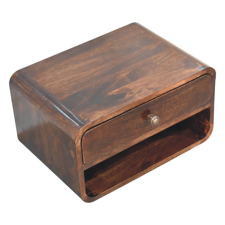 Handcrafted Curved California Walnut Floating Nightstand - Solid Mango Wood Bedside Table for Bedroom - product view 6...