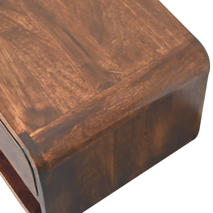 Handcrafted Curved California Walnut Floating Nightstand - Solid Mango Wood Bedside Table for Bedroom - product view 5...