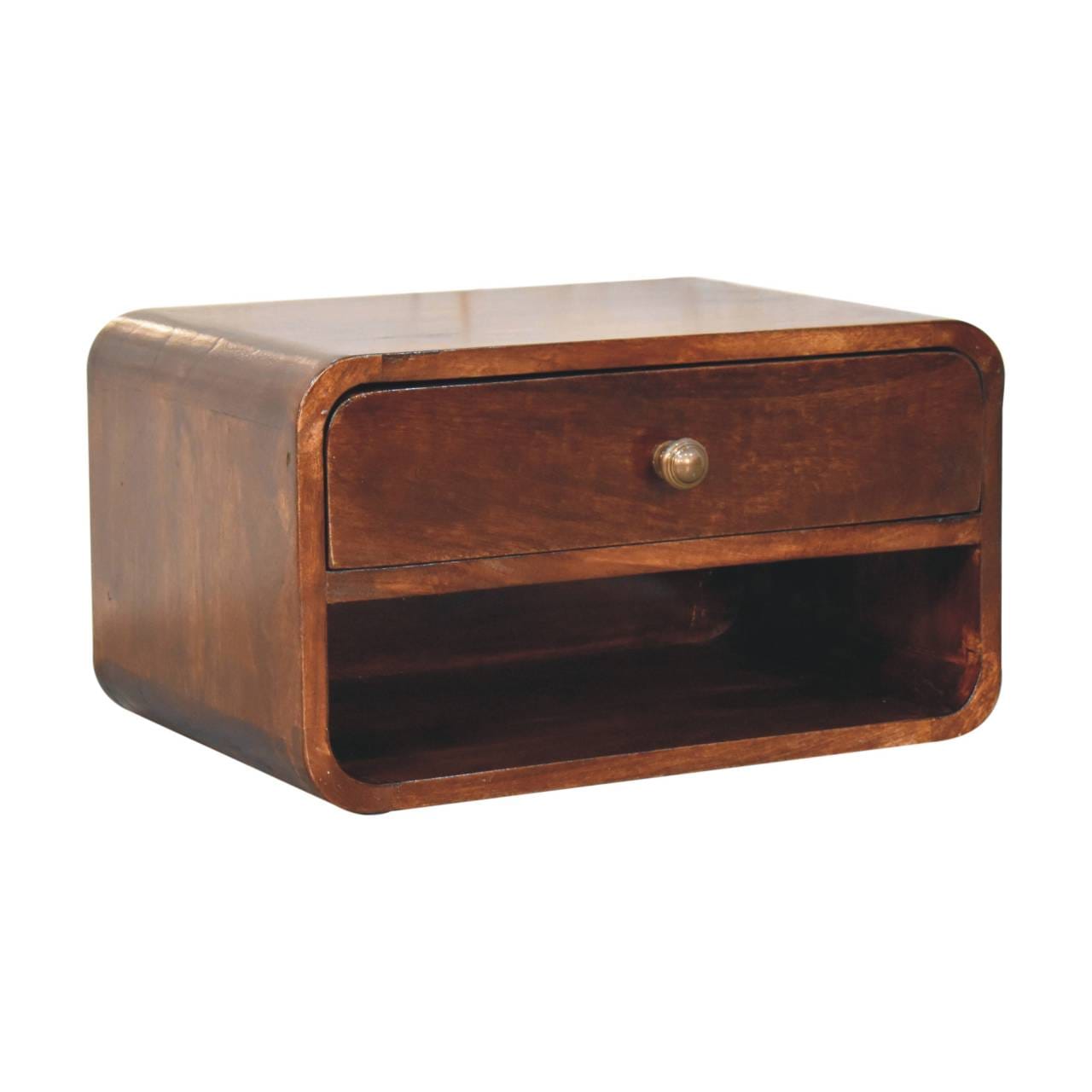 Handcrafted Curved California Walnut Floating Nightstand - Solid Mango Wood Bedside Table for Bedroom - product view 3...