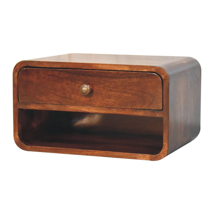 Handcrafted Curved California Walnut Floating Nightstand - Solid Mango Wood Bedside Table for Bedroom - product view 2...