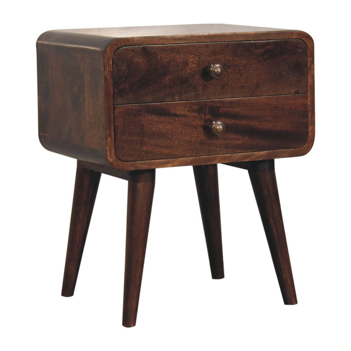 Handcrafted Curved California Walnut Nightstand - Solid Mango Wood Bedside Table for Bedroom - product view 2 showing...