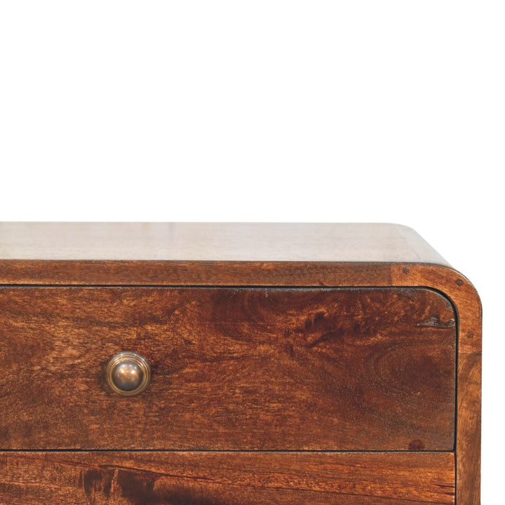 Handcrafted Curved California Walnut Nightstand - Solid Mango Wood Bedside Table for Bedroom - product view 7 showing...