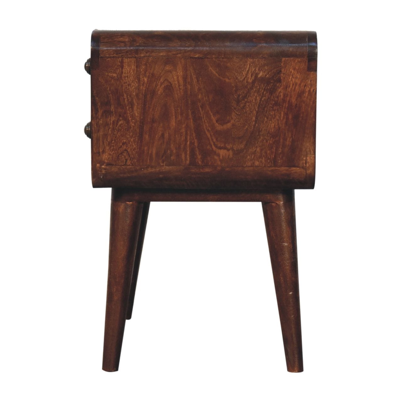 Handcrafted Curved California Walnut Nightstand - Solid Mango Wood Bedside Table for Bedroom - product view 3 showing...