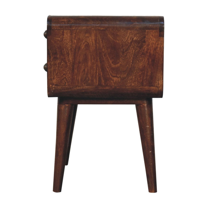 Handcrafted Curved California Walnut Nightstand - Solid Mango Wood Bedside Table for Bedroom - product view 3 showing...
