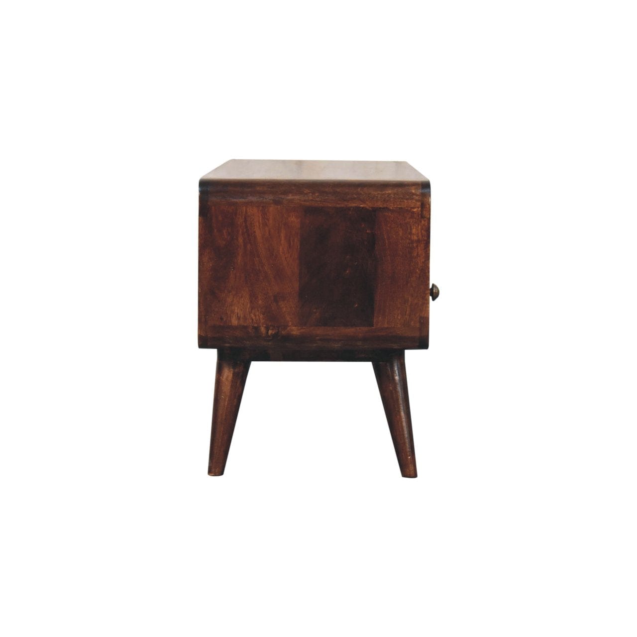 Handcrafted Curved California Walnut TV Stand - Solid Mango Wood Entertainment Center for Living Room - product view 9...